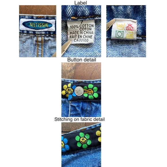 90s vintage rainbow groovy flower retro blue denim high waist mini jean shorts - Picture 9 of 9